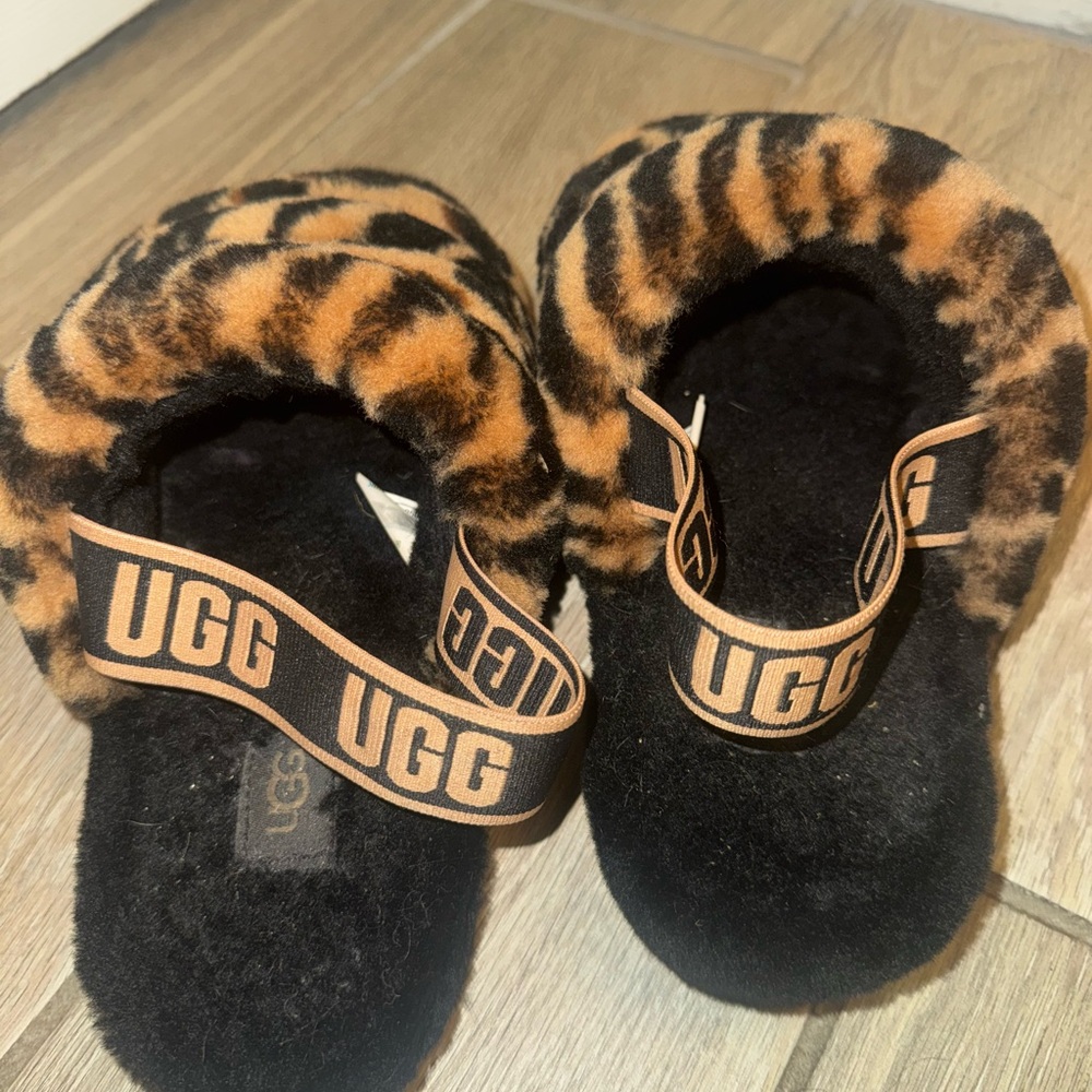 UGG Black and Brown Animal Print Slippers